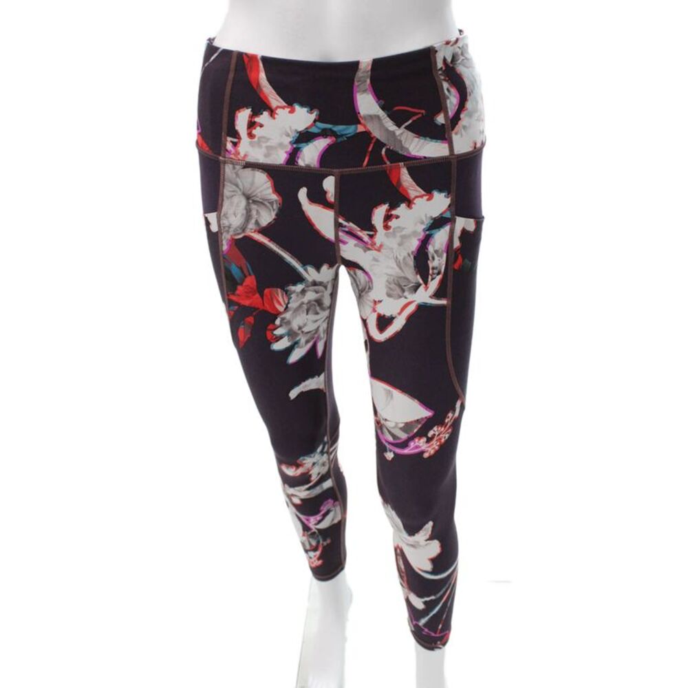 Athleta Womens Ankle Leggings Floral Multicolor Polyester Pull On Size S